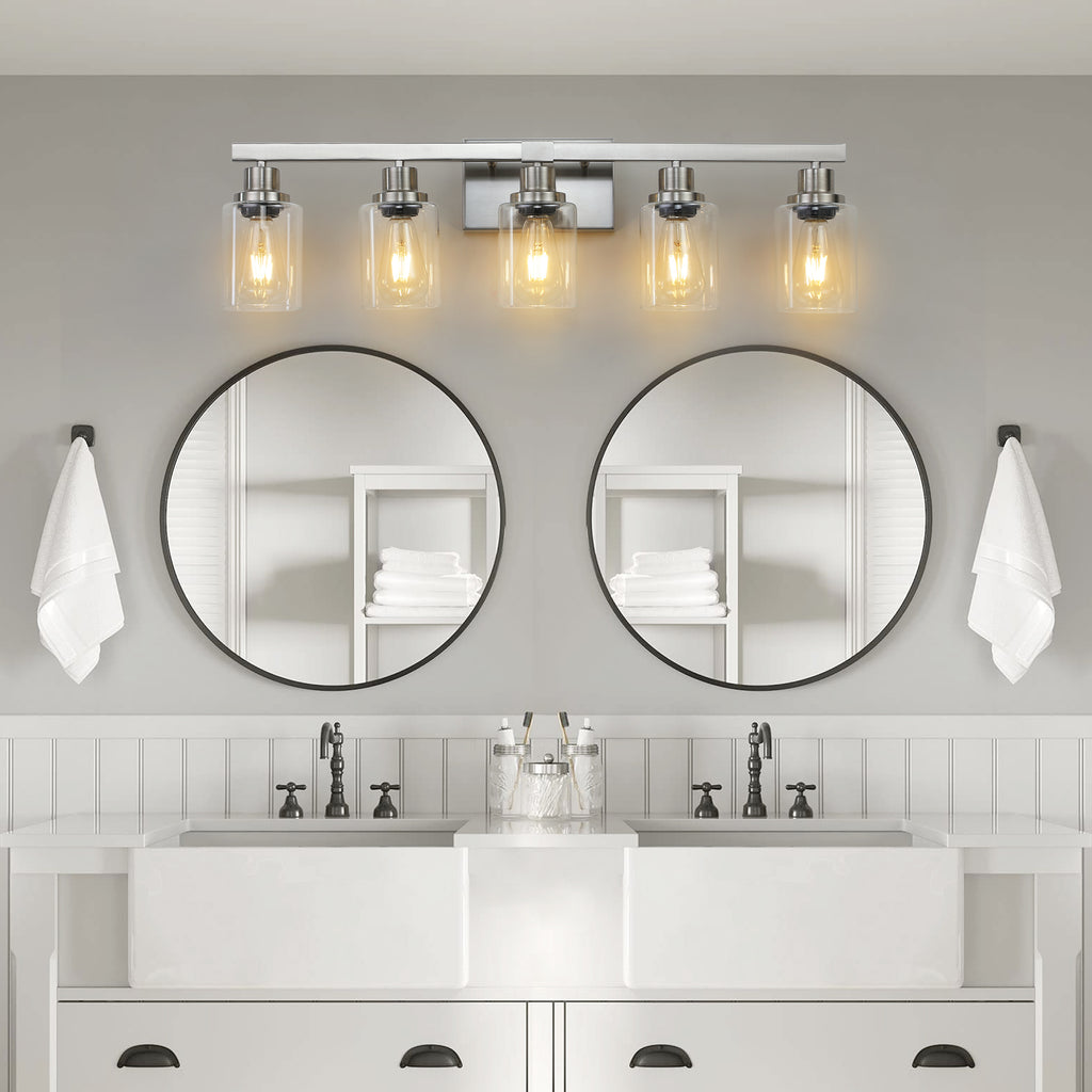 Modern 5-Light Vanity Light with Clear Glass — 31", Brushed Nickel