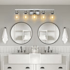 Modern 5-Light Vanity Light with Clear Glass — 31", Brushed Nickel