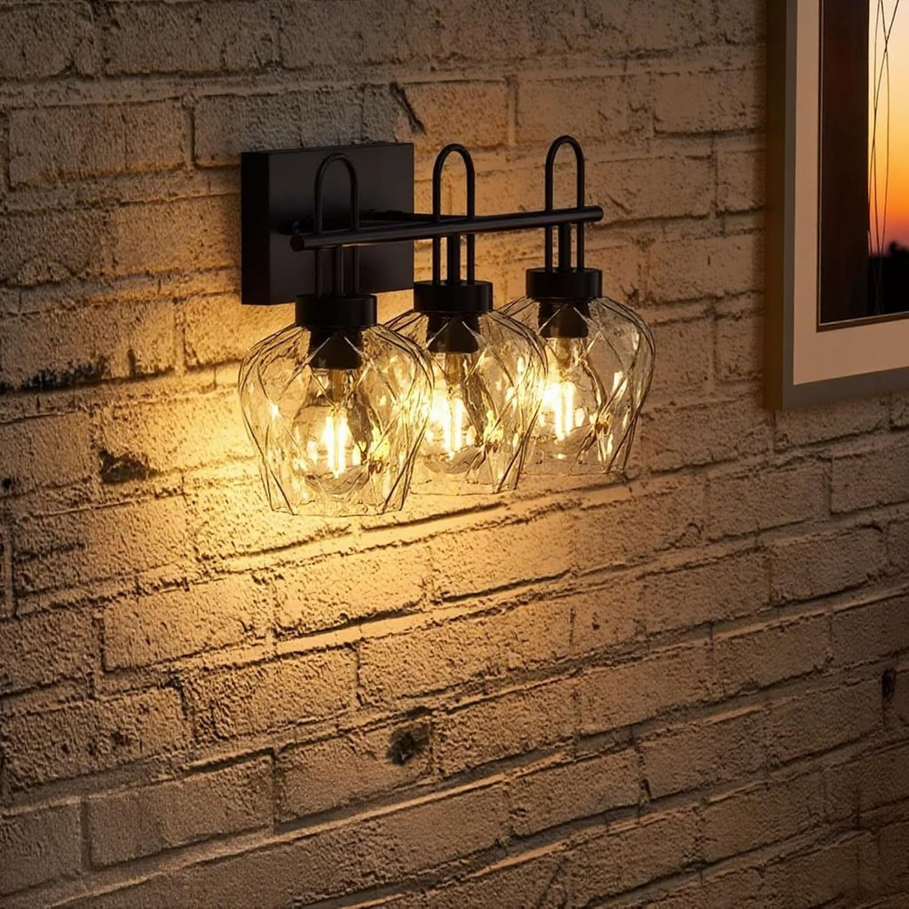 Vintage 3-Light Vanity Light with Clear Glass — Black