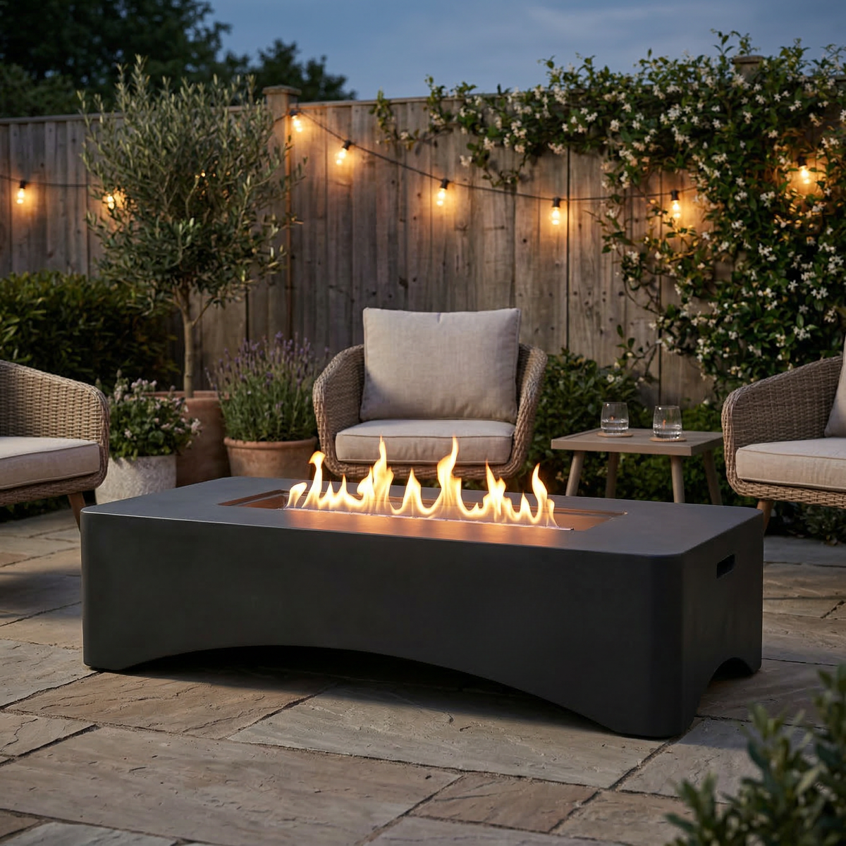 Modern Rectangular Fire Pit Table — 56", Dark Gray