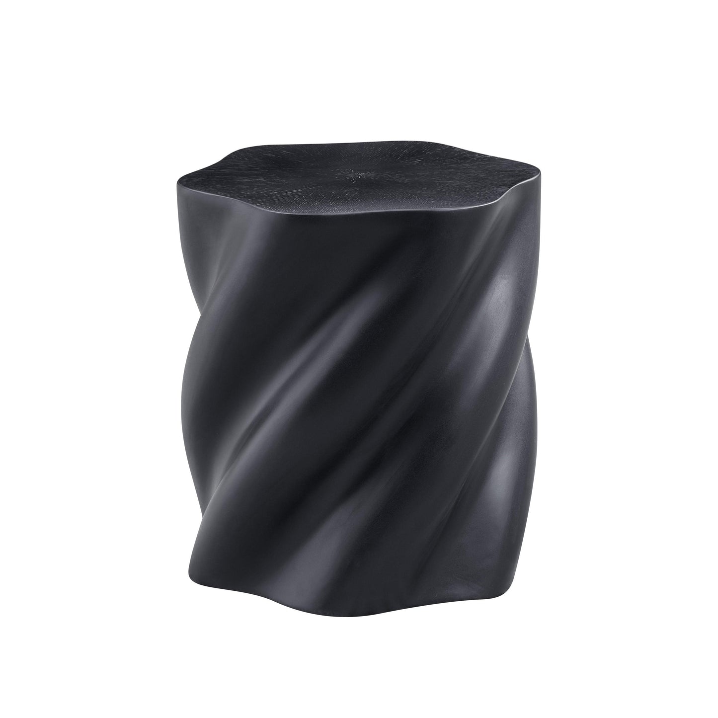 Modern Black Fiberglass Round Side Table with Petal Shape and Root Texture, 19.69'' H Fully Assembled for Living Room Apartment Office