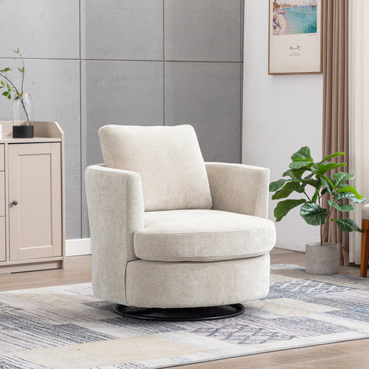Chenille 360° Swivel Barrel Accent Chair – Beige