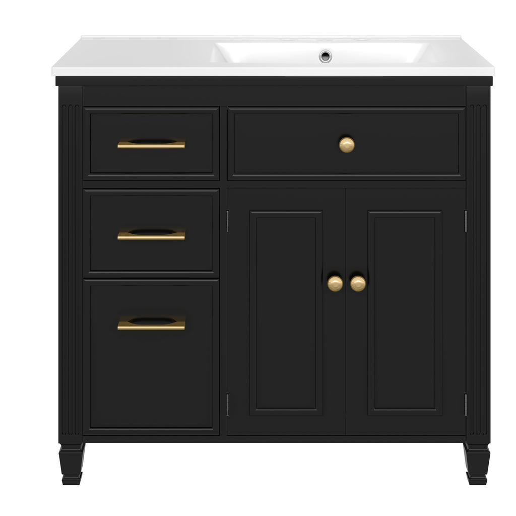 Modern Bathroom Vanity with Ceramic Sink — 36", Black