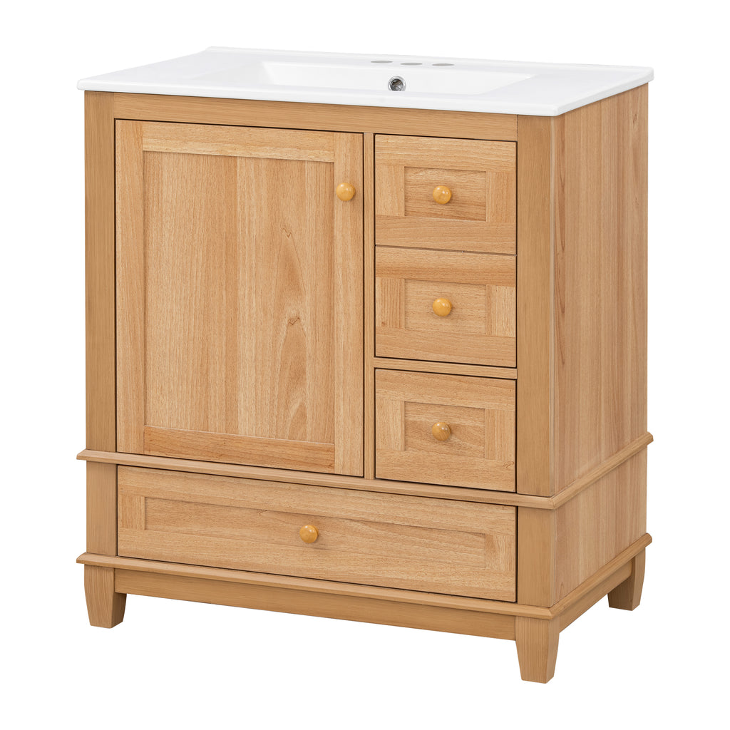 Freestanding Bathroom Vanity — 30", Natural Wood